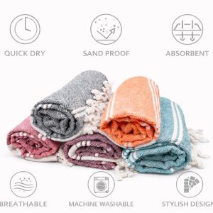Hammam Bath & Beach Towels – Lightweight, Soft & Quick-Dry Cotton Towels, Grey, 36 × 72 Inches