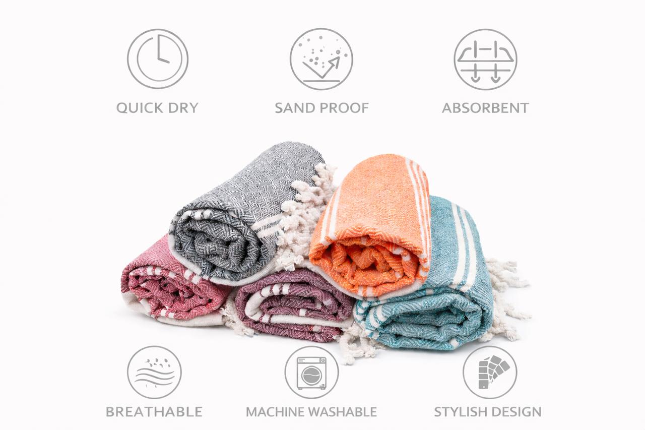 Hammam Bath & Beach Towels – Lightweight, Soft & Quick-Dry Cotton Towels, Grey, 36 × 72 Inches