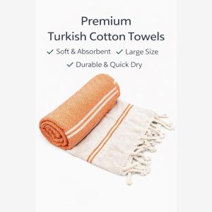 Hammam Bath & Beach Towel – Orange, 36 × 72 Inches, Lightweight, Soft & Quick-Dry Cotton