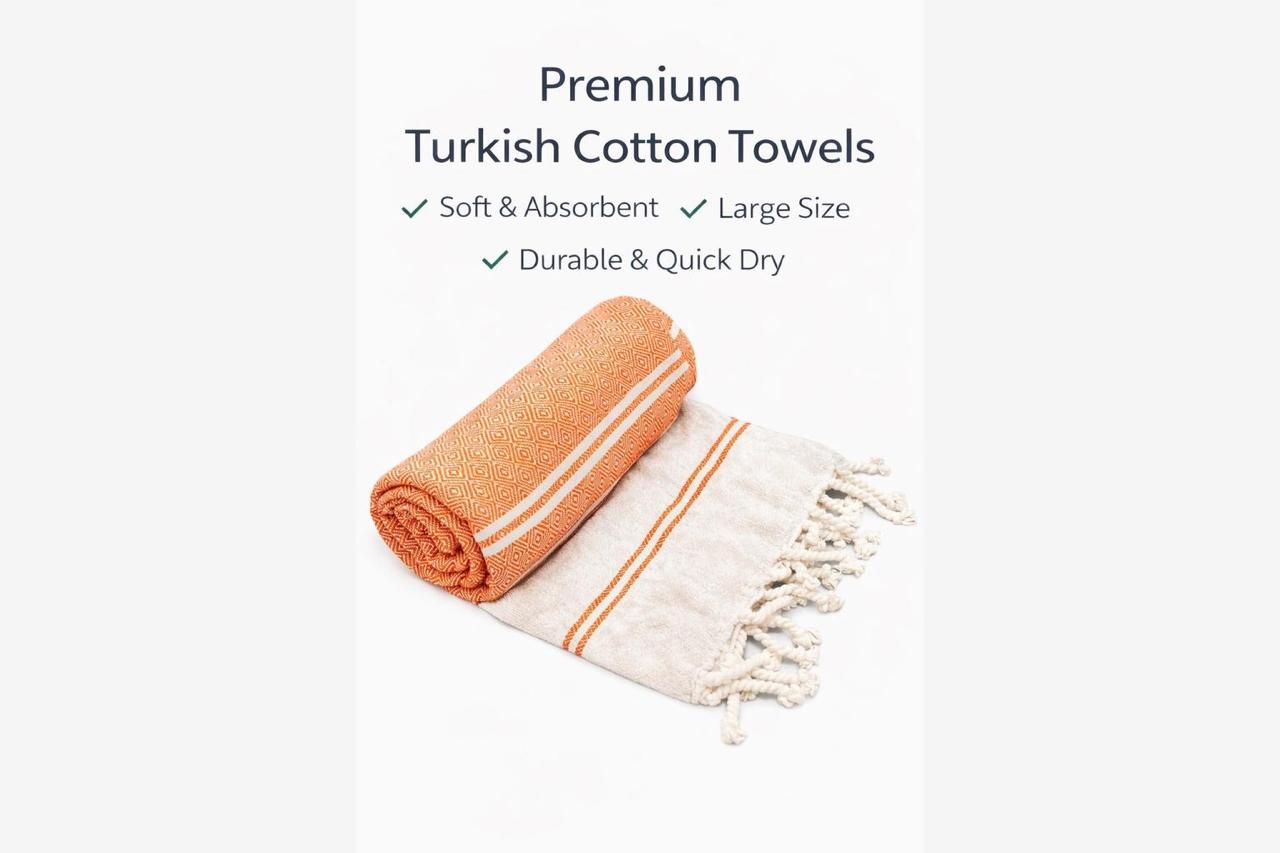 Hammam Bath & Beach Towel – Orange, 36 × 72 Inches, Lightweight, Soft & Quick-Dry Cotton